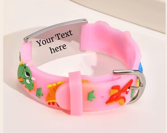 Kids Medical Alert Bracelet, Personalized ID Wristband with Name Engraving, Christmas Gift for Children