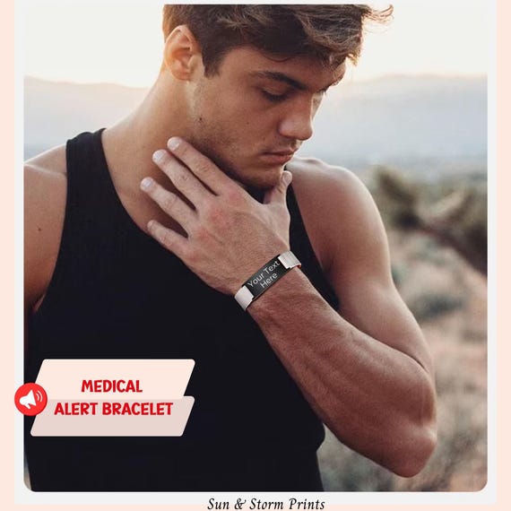 Unisex Medical ID Bracelet, Magnetic Silicone Strap, Stainless