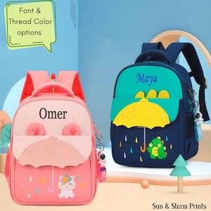 Sac à dos personnalisé pour enfant avec nom brodé, sac personnalisé pour tout-petit, joli parapluie, sac à dos d'école léger, cadeau personnalisé pour enfants
