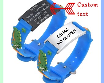 Personalized Kids ID Bracelet, Custom Engraved Medical Alert Bracelet, Safety Silicone Wristband,