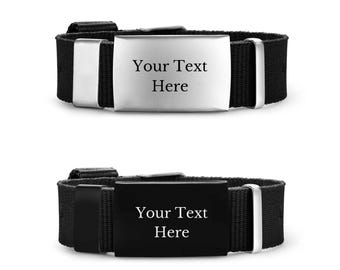 Bracelet d'alerte médicale gravé pour adulte, identification d'urgence personnalisée pour les allergies, le diabète, l'épilepsie, la maladie d'Alzheimer, acier inoxydable et corde réglable