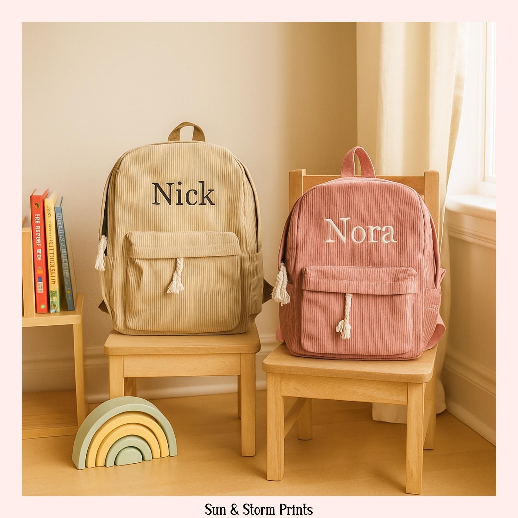 Sac à Dos Enfant Brodé Personnalisé En Velours Avec Panda Brodé Et