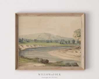 PRINTABLE River Vintage Art Print |  | Farmhouse and Coastal Wall Decor |  Digital Download Art | Antique Painting - 018