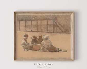 Vintage Painting Print | Four Boys Art Print | Farmhouse Boy's Room Wall Decor | Printable Digital Download Art | Willow & Folk - 035