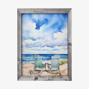 Afdrukbare aquarel strandafdrukken, vintage strand thema aquarel kunst aan de muur, zomerbeeld, strand landschap muur kunst digitale download
