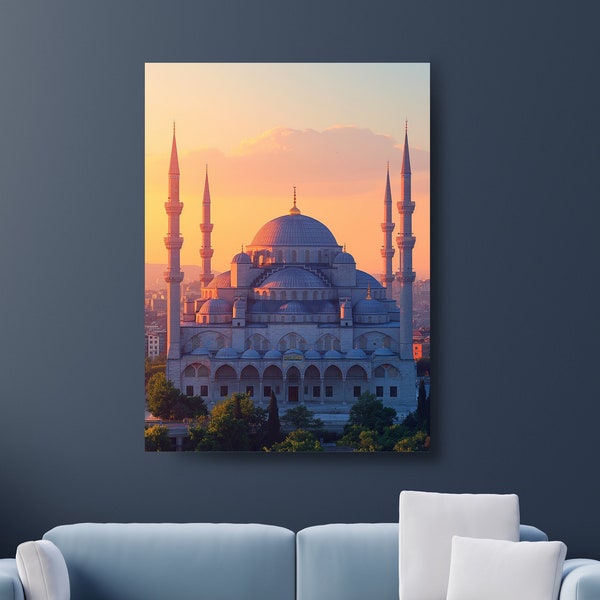 Majestic Istanbul Mosque at Sunrise Digital Print - Turkish Islamic Architecture - Warm City Glow - Printable Cultural Landmark Art