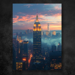 New York City Skyline at Sunset Digital Print - Empire State Building and City Lights - Urban Landscape - Printable Cityscape Art