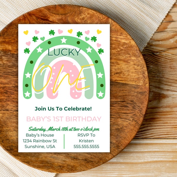 LUCKY ONE Shamrock Theme Child Birthday Party Invitation