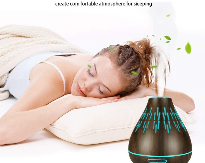 Aroma Essential Oil Diffuser Wood Grain Ultrasonic Aromatherapy Humidifier 400ML (Expresso Brown)