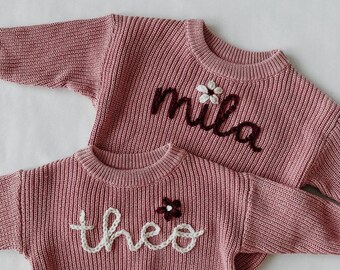 Personalisierter Strickpullover für Babys, Klassische Kollektion, Hergestellt aus 100% Baumwolle, Gestickter Namenspullover für Baby