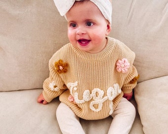 Bespoke Baby jumper: Hand-Embroidered Name & Monogram - A Treasured Gift from Auntie to Your Little One