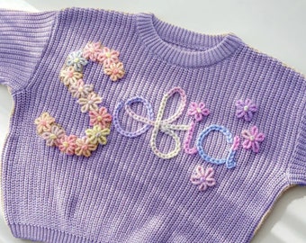 Suéter personalizado para bebés / Suéter bordado para niños pequeños / Regalo personalizado para bebés / Regalo de baby shower Nombre bordado a mano y monograma camisetas divertidas para bebés