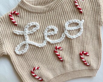 NAME SWEATER, All HANDMADE - crochet baby and toddler sweater - personalized hand embroidered name sweater