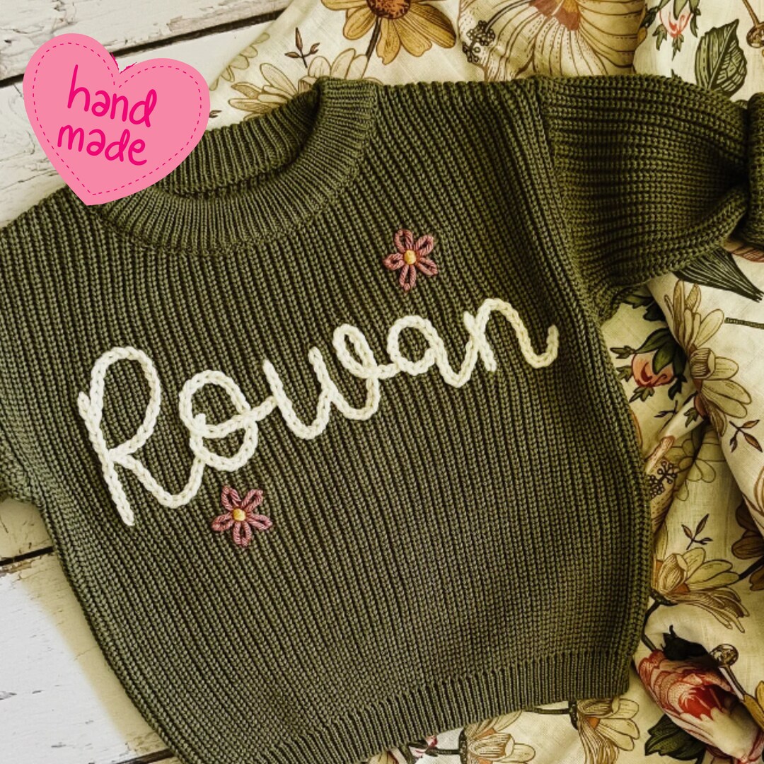 Personalized Hand Embroidered Name Baby Flower Sweater,custom Baby Name