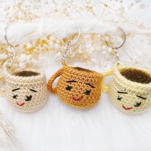 Cute Coffee Mug Knitted Keyring Charm Knitted Kawaii Amigurumi Keychain Crochet MUG Keyring Birthday Gift Unique Gifts Christmas Gift