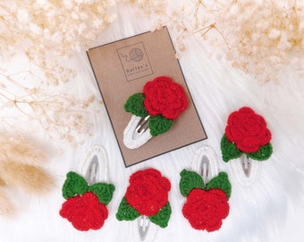 RED Flower Knitted Hair Clips Handmade Crochet Hair Clips Baby Snap Clips Baby Hair Clips Girls Accessory Birthday Gift Unique Gifts