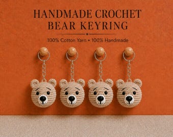 Crochet Bear Keyring, Handmade Teddy Bear Keychain, Cute Animal Bag Charm, Cotton Yarn Key Ring, Small Gift for Her, Stocking Filler
