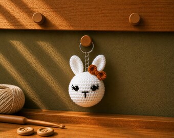Crochet Bear Keyring, Handmade Teddy Bear Keychain, Cute Amigurumi Bag Charm, Cotton Animal Key Ring, Small Gift for Bear Lovers