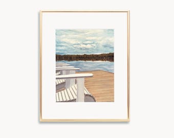 Sillas Muskoka junto al lago, 8x10 Descarga digital, acuarela, arte digital, JPEG