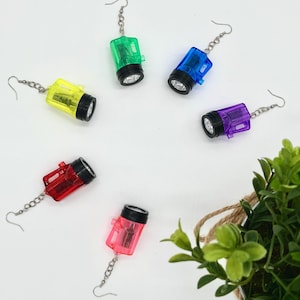 Functional Flashlight Earrings / Colorful Light-Up Jewelry / Mini Flashlight Accessories