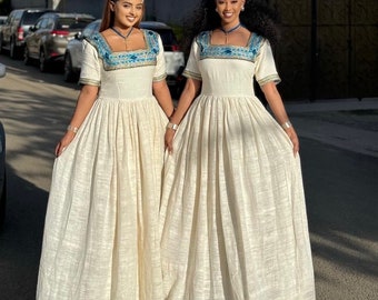 Elegant handwoven 100% organic cotton Habesha Kemis, zuriea Traditional dress, Ethiopian/Eretrian dress
