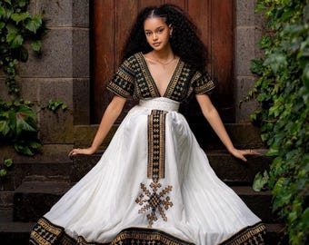 Handwoven Cotton Habesha Wedding Dress: Ethiopian/Eritrean Prom Dress