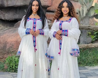 100% organic cotton Habesha Kemis, zuriea Traditional dress, Ethiopian/Eretrian dress