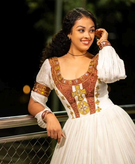 prom dresses in ethiopia Regal Golden & Green Mermaid-styled Ethiopian Dress with Intricate Detailing XXL