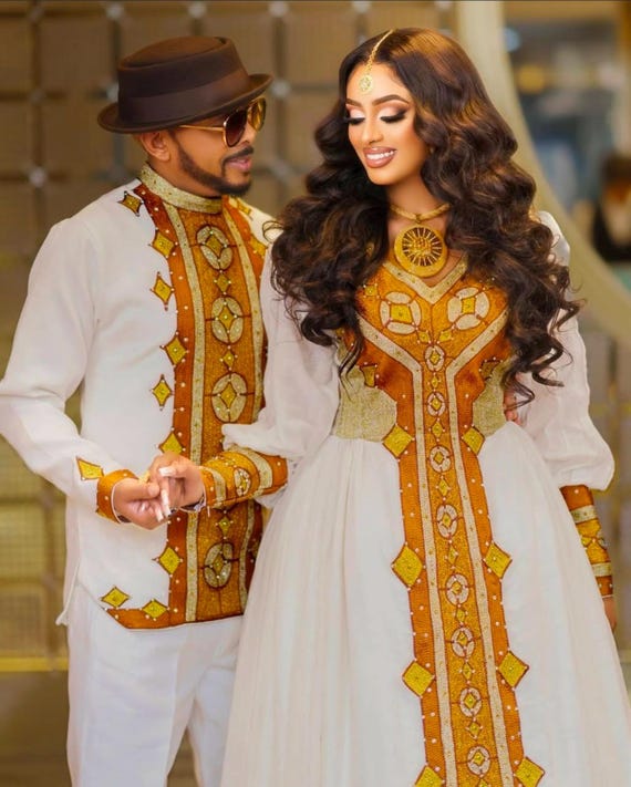 Elegant Couples Ethiopian/eritrean Handwoven Wedding Dress | 100% Cotton  Design - Etsy Israel
