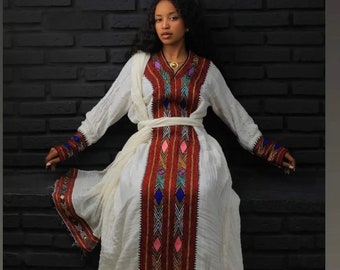 handwoven 100% organic cotton Habesha Kemis, Ethiopian/Eretrian dress
