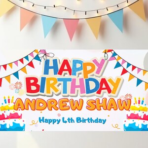 4th BIRTHDAY BANNER - PERSONALIZED Birthday Banners - Printed Outdoor/Indoor Banner - Birthday Decoration Hanging - Tradeshow Quality