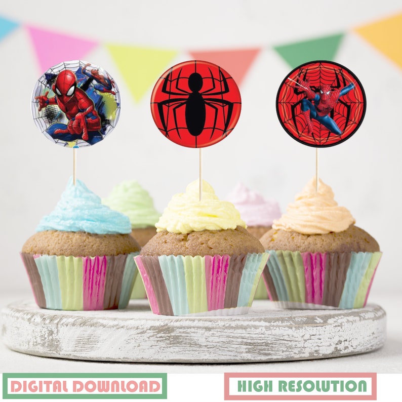 Spiderman Cupcake Topper 2 Inch Birthday Party Decor Idea for Your