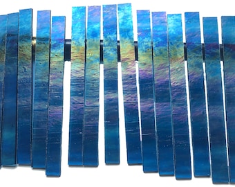 1/2 lb Sea Blue Luminescent 96 Fusible Strips Stained Glass Mosaic 1/2"x4-6" 1/3 sqft