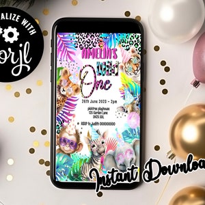Invitation fêtard pour téléphone portable - Numérique modifiable, fête d'anniversaire sauvage
