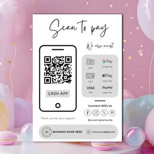 Modèle modifiable de code QR professionnel Scan to Pay, Modèle modifiable de codes QR imprimables pour Canva