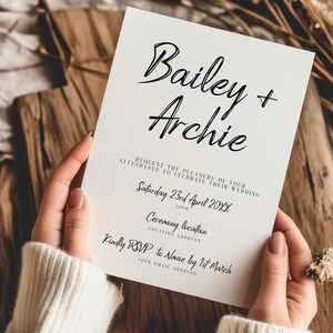 Sjabloon The Bailey Wedding Invite, bruiloftsuitnodiging, bruiloftsdecor, bewerkbaar, afdrukbaar, minimalistisch, digitale download