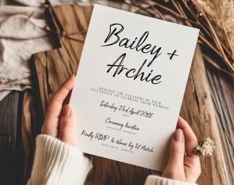 Bailey bröllopsinbjudningsmall, bröllopsinbjudan, bröllopsdekor, redigerbar, utskrivbar, minimalistisk, digital nedladdning
