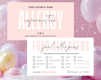 Printable cake allergy card template, Canva editable Template, Cake business bundle, editable small business template