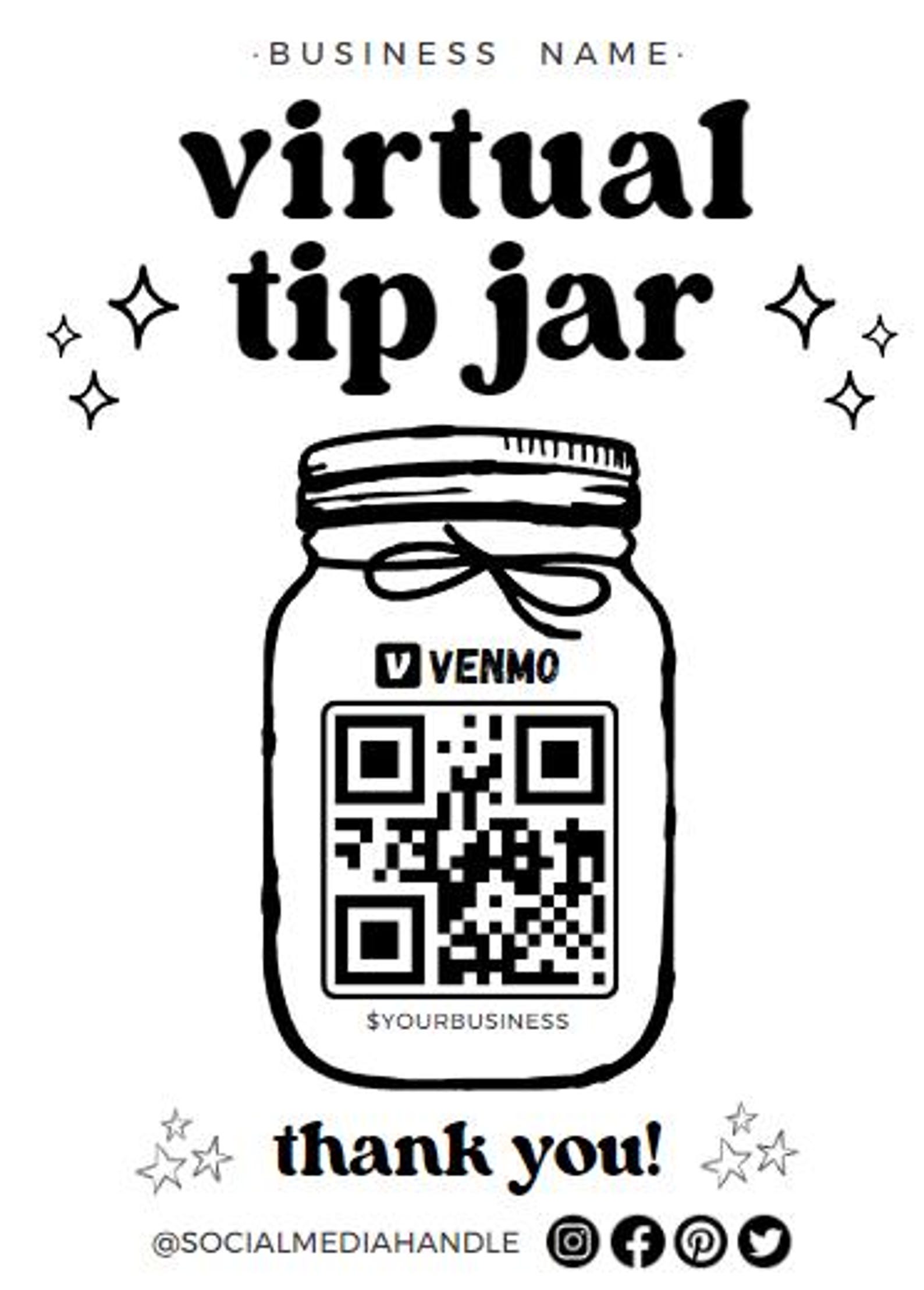 Jar Bar Code Business QR Code Bundle - Tip Jar, Scan to Pay, Price List Editable ...