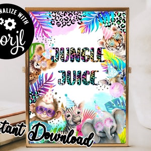 Panneaux pour pare-chocs fêtards - Enseigne numérique modifiable par paquet de 4 - Jus de la jungle, cartes et cadeaux, friandises, enseigne personnalisée, fête d'anniversaire sauvage