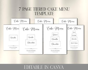 Wedding cake flavour menu, Wedding cake sign, Canva cake templates, Wedding cake sign template editable in Canva
