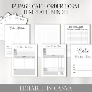 12-seitiges bearbeitbares Kuchenbestellformular Canva-Vorlage, Canva-Kuchenvorlagen, Hochzeitstortenvorlage bearbeitbar in Canva