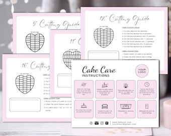 9 Page Heart cake cutting guides, Printable cake cutting template, Vintage Lambeth heart cake, Canva editable Template, cutting instructions