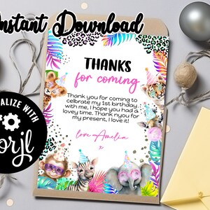 Fêtards merci d'être venus à ma carte de fête - Carte de remerciement numérique modifiable pour une fête d'anniversaire dans la folie