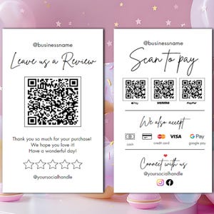 Business QR-Code Bewertung und Scan-to-Pay bearbeitbare Vorlage, druckbare QR-Codes für Canva bearbeitbare Vorlage