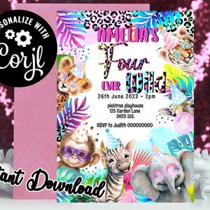 Invitation fêtards Four ever wild - Invitation de fête d'anniversaire numérique modifiable, fêtards - Four ever wild