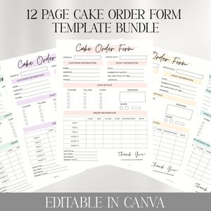 5-seitiges bearbeitbares Kuchenbestellformular Canva-Vorlage, Canva-Kuchenvorlagen, Hochzeitstortenvorlage bearbeitbar in Canva