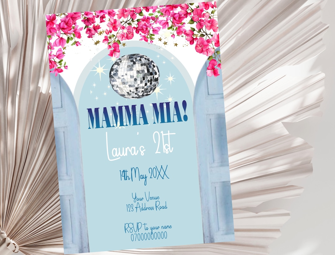 Mamma Mia Digital Invitation - Abba Mamma Mia Party Invite, Editable ...