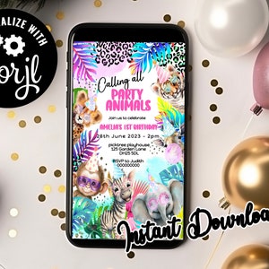 Invitation fêtard pour téléphone portable - Numérique modifiable, sauvage, appelant la fête d'anniversaire de tous les fêtards
