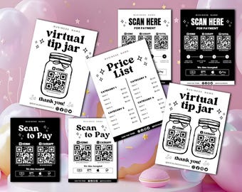 Business QR code Bundle - Tip Jar, Scan to Pay, Price List editable templates, Printable QR codes for Canva editable Template